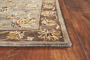 HomeRoots 8' Timeless Gray Brown Ivory Floral Medallion Hand-Tufted Area Rug in New Zealand Lambs Wool 3' X 5' 352310