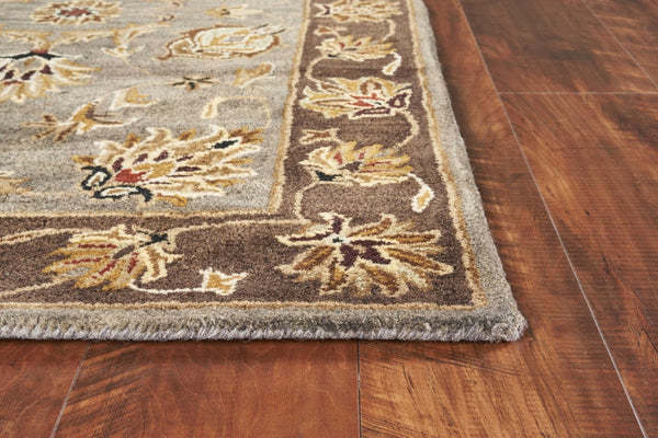 HomeRoots 8' Timeless Gray Brown Ivory Floral Medallion Hand-Tufted Area Rug in New Zealand Lambs Wool 3' X 5' 352310