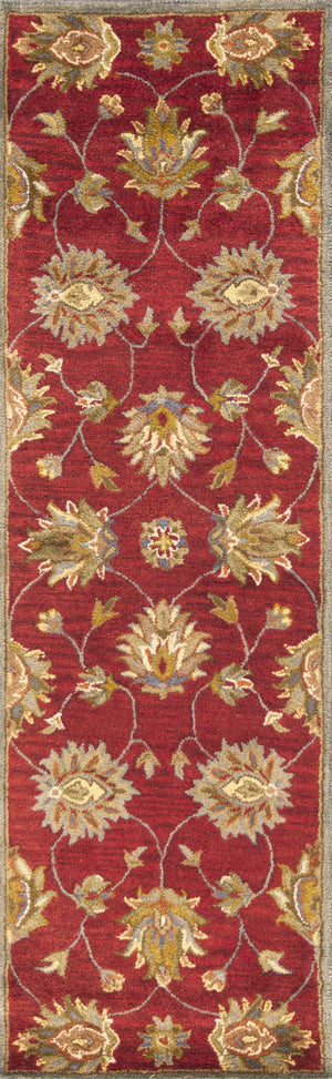 Homeroots 2' X 7' Red Floral Vines Bordered Wool Runner Rug  Wool 352311
