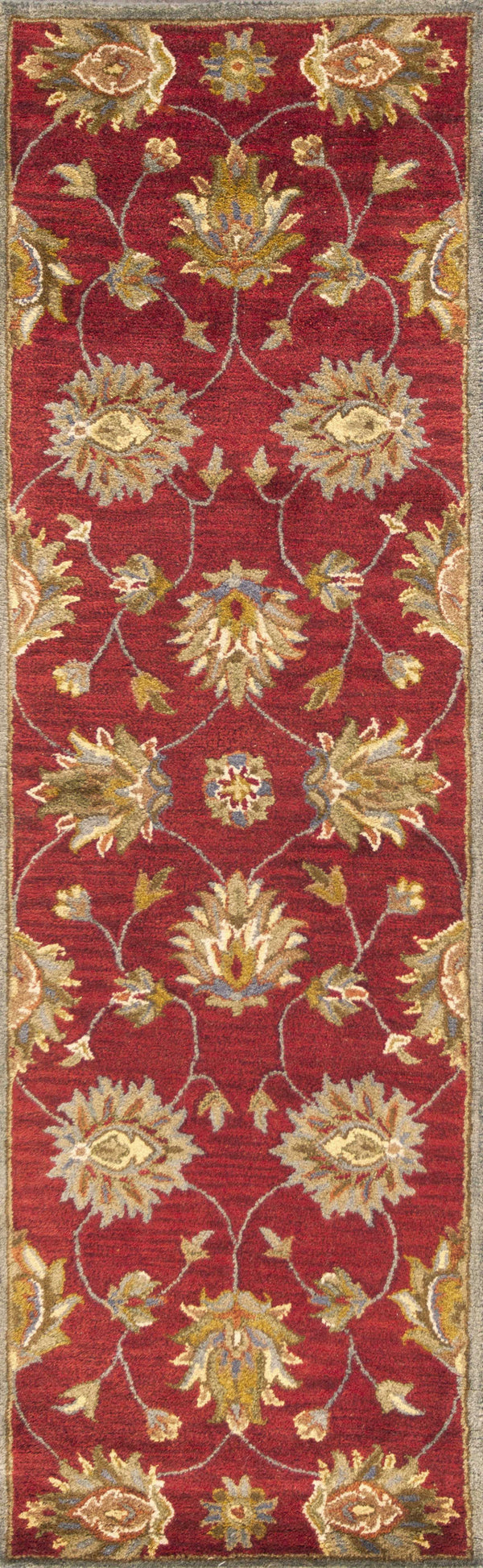 Homeroots 2' X 7' Red Floral Vines Bordered Wool Runner Rug  Wool 352311