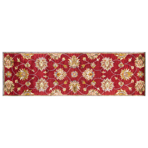 Homeroots 2' X 7' Red Floral Vines Bordered Wool Runner Rug  Wool 352311