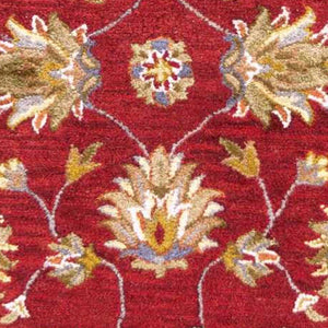 Homeroots 2' X 7' Red Floral Vines Bordered Wool Runner Rug  Wool 352311