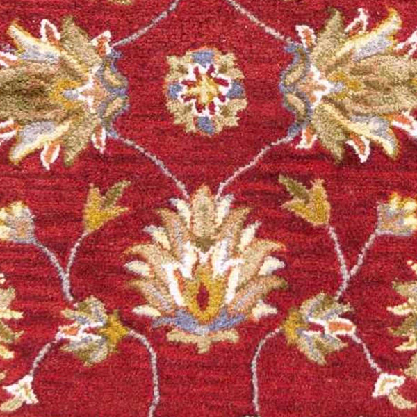 Homeroots 2' X 7' Red Floral Vines Bordered Wool Runner Rug  Wool 352311