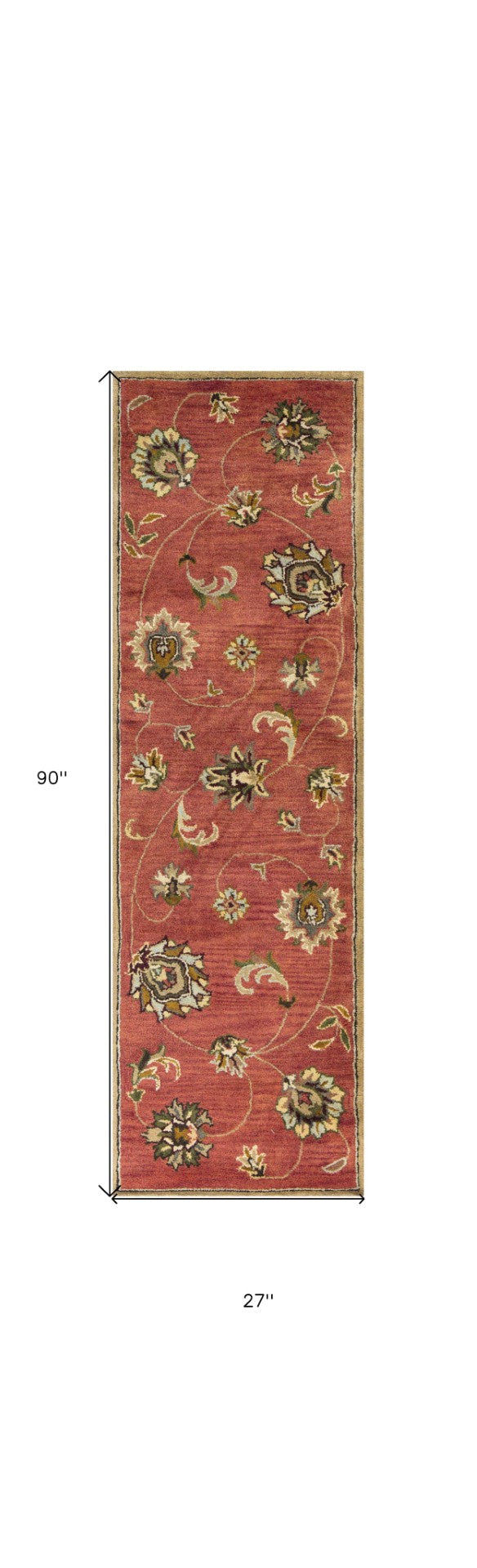 HomeRoots 8' Hand-Tufted Wool Area Rug with Timeless Floral Vines in Sienna Gold and Green for Elegant Spaces 8" Runner 352319
