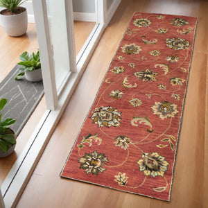 HomeRoots 8' Hand-Tufted Wool Area Rug with Timeless Floral Vines in Sienna Gold and Green for Elegant Spaces 8" Runner 352319