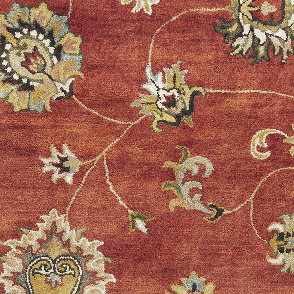 Homeroots 3' X 5' Sienna Orange Hand Tufted Wool Traditional Floral Indoor Area Rug  Wool 352320