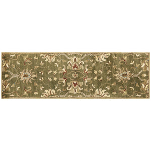 Homeroots 2' X 7' Emerald Green Floral Vine Wool Runner Rug  Wool 352321