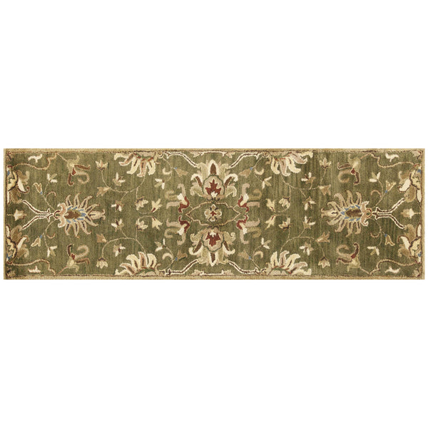 Homeroots 2' X 7' Emerald Green Floral Vine Wool Runner Rug  Wool 352321