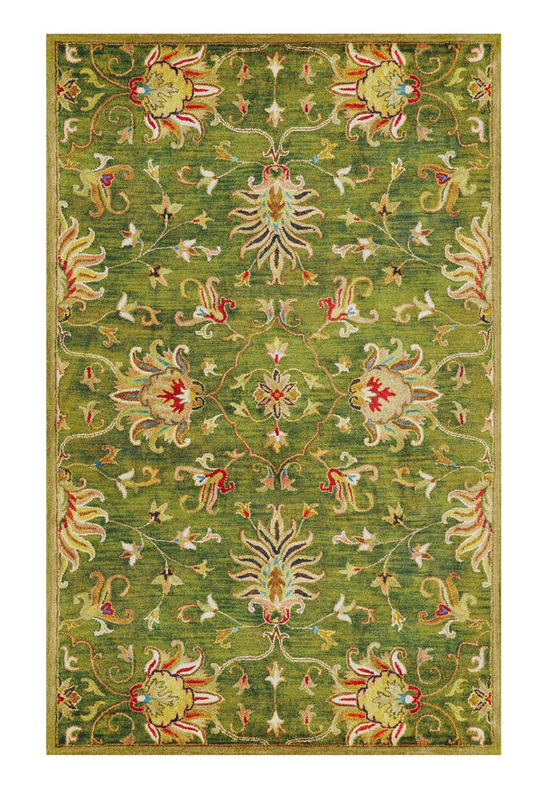 Homeroots 3' X 5' Green New Zealand Lambs Wool Floral Hand Tufted Area Rug  New Zealand Lambs Wool 352322