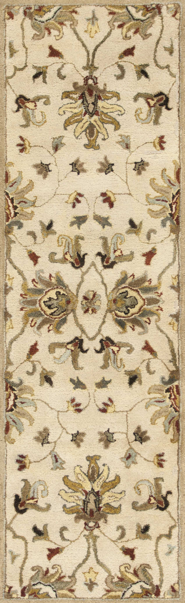 Homeroots 8' Champagne Wool Floral Handmade Runner Rug  Wool 352323