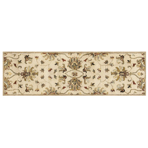 Homeroots 8' Champagne Wool Floral Handmade Runner Rug  Wool 352323