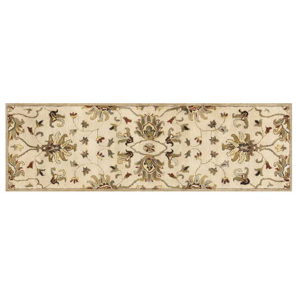 Homeroots 8' Champagne Wool Floral Handmade Runner Rug  Wool 352323