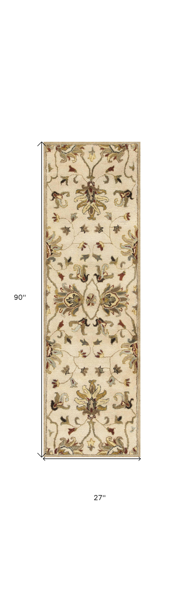 Homeroots 8' Champagne Wool Floral Handmade Runner Rug  Wool 352323