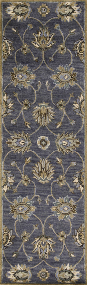 HomeRoots 8' Hand-Tufted New Zealand Lambs Wool Floral Area Rug - Elegant Dark Gray, Green & Brown Design 7' Runner 352324