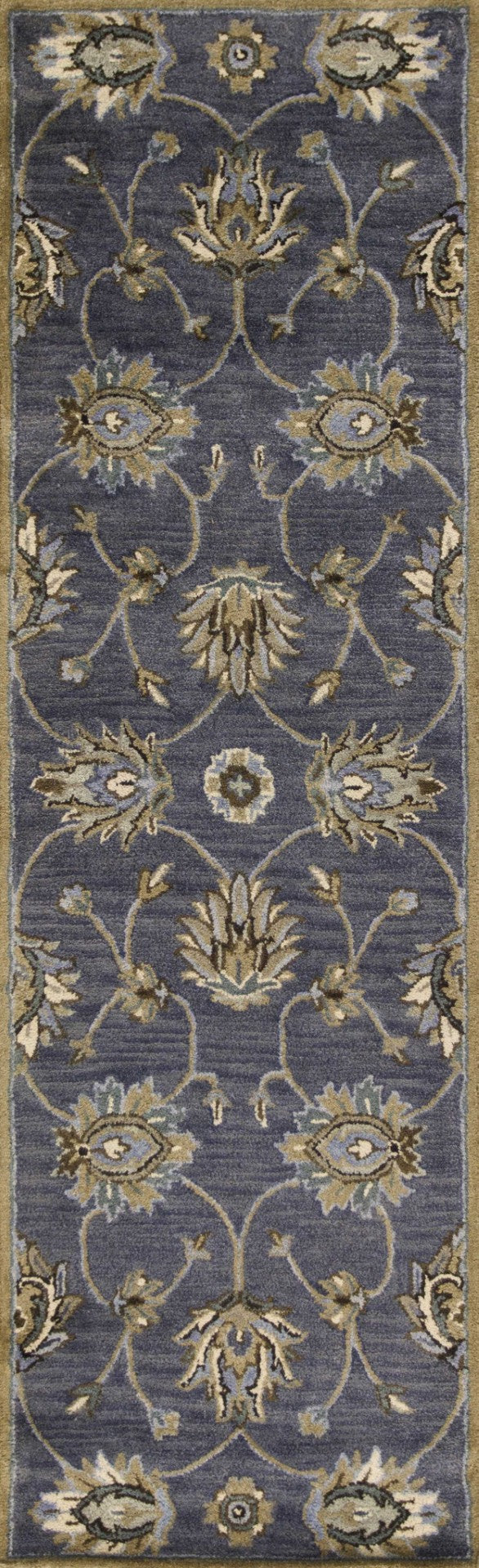 HomeRoots 8' Hand-Tufted New Zealand Lambs Wool Floral Area Rug - Elegant Dark Gray, Green & Brown Design 7' Runner 352324