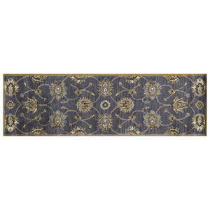 HomeRoots 8' Hand-Tufted New Zealand Lambs Wool Floral Area Rug - Elegant Dark Gray, Green & Brown Design 7' Runner 352324