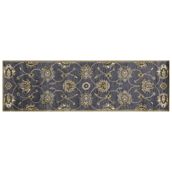 HomeRoots 8' Hand-Tufted New Zealand Lambs Wool Floral Area Rug - Elegant Dark Gray, Green & Brown Design 7' Runner 352324
