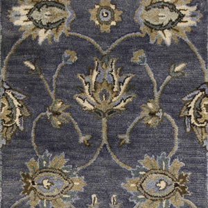 HomeRoots 8' Hand-Tufted New Zealand Lambs Wool Floral Area Rug - Elegant Dark Gray, Green & Brown Design 7' Runner 352324