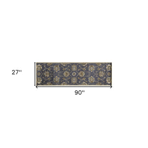 HomeRoots 8' Hand-Tufted New Zealand Lambs Wool Floral Area Rug - Elegant Dark Gray, Green & Brown Design 7' Runner 352324