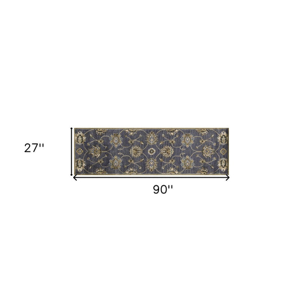 HomeRoots 8' Hand-Tufted New Zealand Lambs Wool Floral Area Rug - Elegant Dark Gray, Green & Brown Design 7' Runner 352324