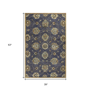 HomeRoots 8' Hand-Tufted New Zealand Lambs Wool Floral Area Rug - Elegant Dark Gray, Green & Brown Design 3' X 5' 352325