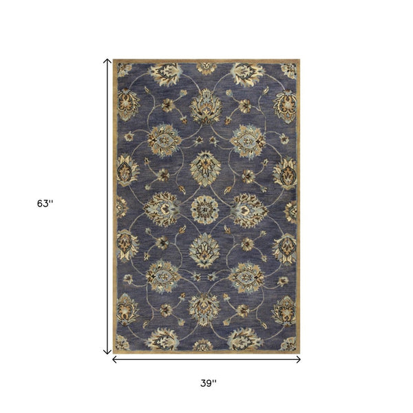 HomeRoots 8' Hand-Tufted New Zealand Lambs Wool Floral Area Rug - Elegant Dark Gray, Green & Brown Design 3' X 5' 352325