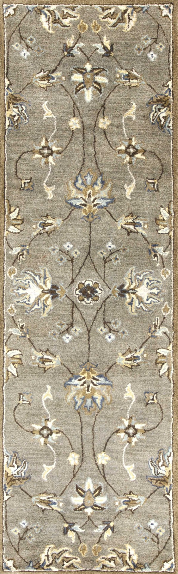 HomeRoots 8' Hand-Tufted Wool Floral Area Rug in Gray, Ivory & Brown - Elegant Design for Timeless Décor 7' Runner 352326