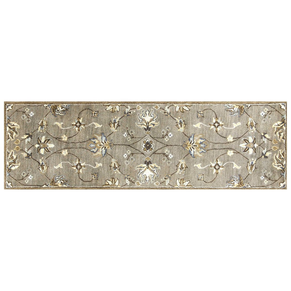 HomeRoots 8' Hand-Tufted Wool Floral Area Rug in Gray, Ivory & Brown - Elegant Design for Timeless Décor 7' Runner 352326
