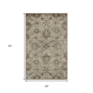 HomeRoots 8' Hand-Tufted Wool Floral Area Rug in Gray, Ivory & Brown - Elegant Design for Timeless Décor 3' X 5' 352327