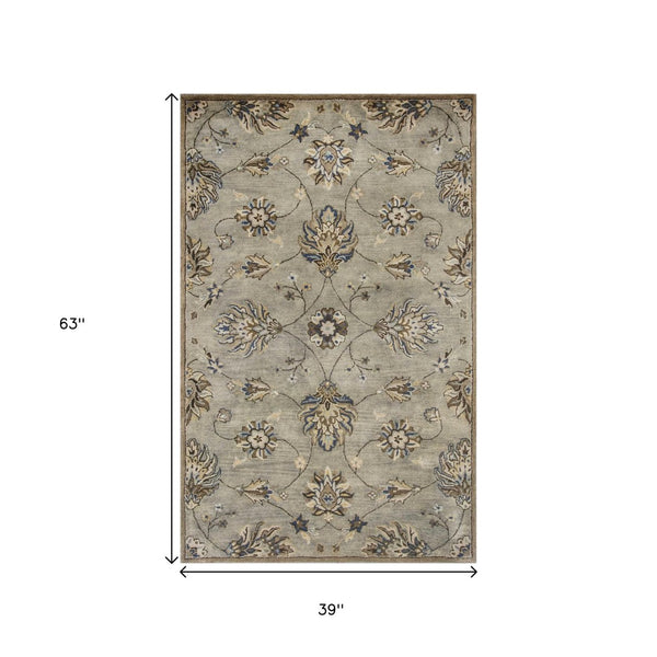 HomeRoots 8' Hand-Tufted Wool Floral Area Rug in Gray, Ivory & Brown - Elegant Design for Timeless Décor 3' X 5' 352327