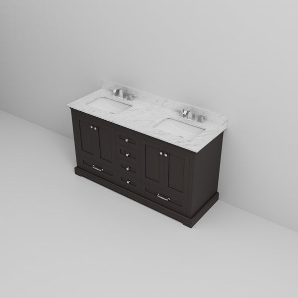 English Elm Espresso 60" Double Bath Vanity with Carrara Marble Top, Chrome Faucet, Soft-Close Drawers & Ample Storage B2731P258386