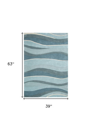 HomeRoots 3'' Hand-Tufted Wool Area Rug in Blue Gray & Ivory - Modern Abstract Design for Any Space 3' X 5' 352348