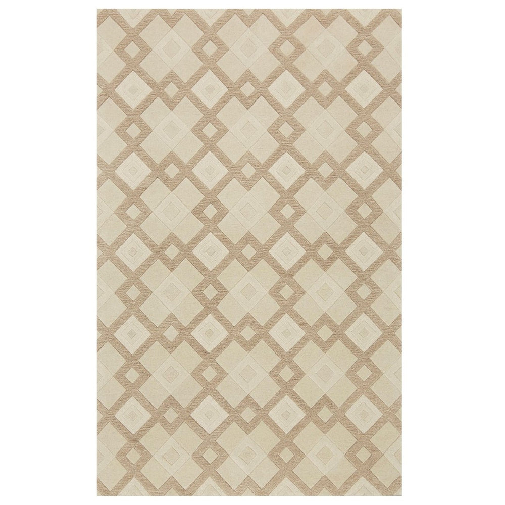 HomeRoots 3'' Ivory and Brown Geometric Wool Area Rug – Handcrafted Plush Comfort for Modern Home Décor 3' X 5' 352349