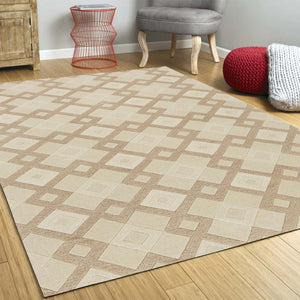 HomeRoots 3'' Ivory and Brown Geometric Wool Area Rug – Handcrafted Plush Comfort for Modern Home Décor 3' X 5' 352349