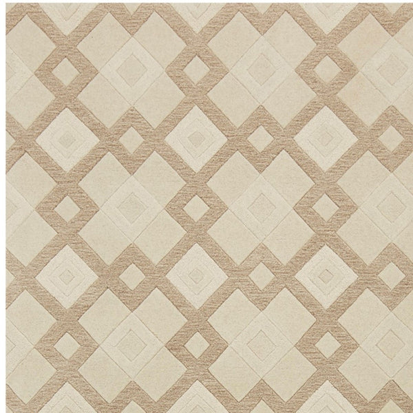 HomeRoots 3'' Ivory and Brown Geometric Wool Area Rug – Handcrafted Plush Comfort for Modern Home Décor 3' X 5' 352349