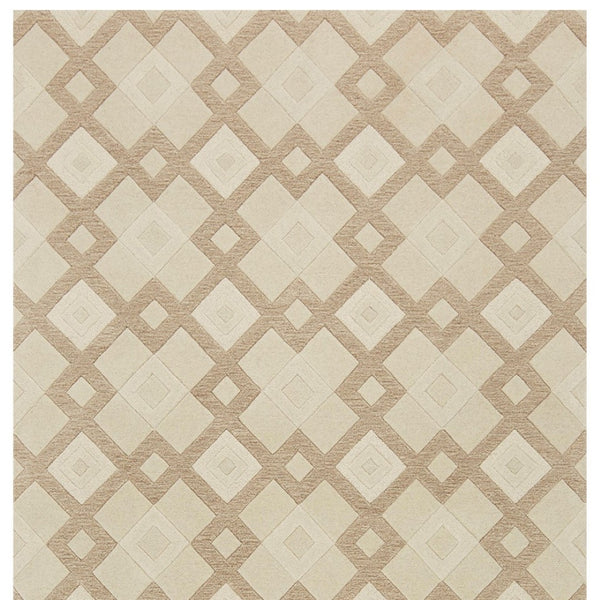 HomeRoots 3'' Ivory and Brown Geometric Wool Area Rug – Handcrafted Plush Comfort for Modern Home Décor 3' X 5' 352349