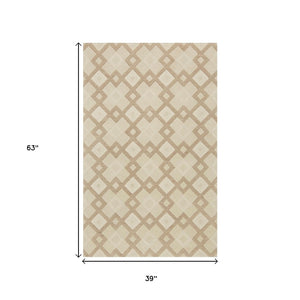HomeRoots 3'' Ivory and Brown Geometric Wool Area Rug – Handcrafted Plush Comfort for Modern Home Décor 3' X 5' 352349