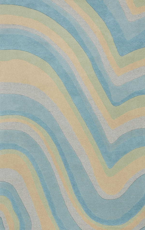 HomeRoots 3' Abstract Hand-Tufted Wool Area Rug in Blue, Beige, and Green - Cozy Modern Decor for Small Spaces 3' X 5' 352350