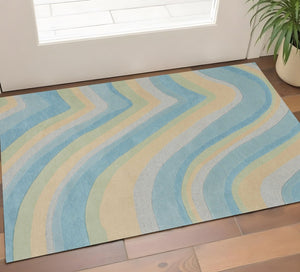 HomeRoots 3' Abstract Hand-Tufted Wool Area Rug in Blue, Beige, and Green - Cozy Modern Decor for Small Spaces 3' X 5' 352350