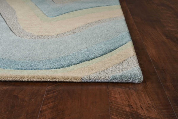 HomeRoots 3' Abstract Hand-Tufted Wool Area Rug in Blue, Beige, and Green - Cozy Modern Decor for Small Spaces 3' X 5' 352350