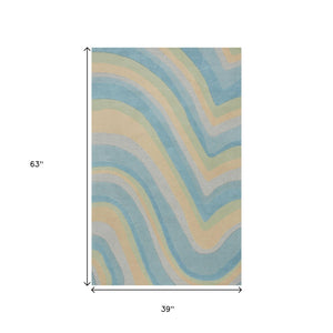 HomeRoots 3' Abstract Hand-Tufted Wool Area Rug in Blue, Beige, and Green - Cozy Modern Decor for Small Spaces 3' X 5' 352350