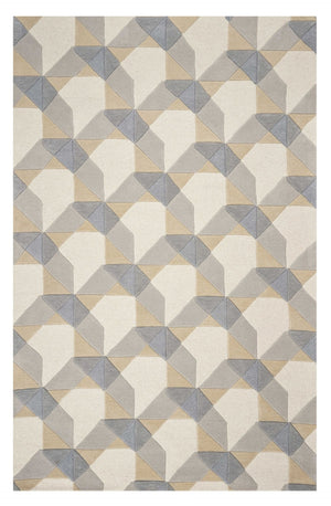 HomeRoots 3'' Ivory Gray and Cream Wool Geometric Area Rug - Soft, Modern Elegance for Any Space 3' X 5' 352351