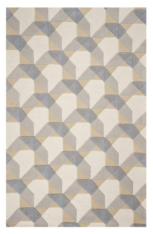 HomeRoots 3'' Ivory Gray and Cream Wool Geometric Area Rug - Soft, Modern Elegance for Any Space 3' X 5' 352351