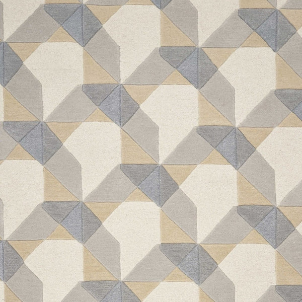 HomeRoots 3'' Ivory Gray and Cream Wool Geometric Area Rug - Soft, Modern Elegance for Any Space 3' X 5' 352351
