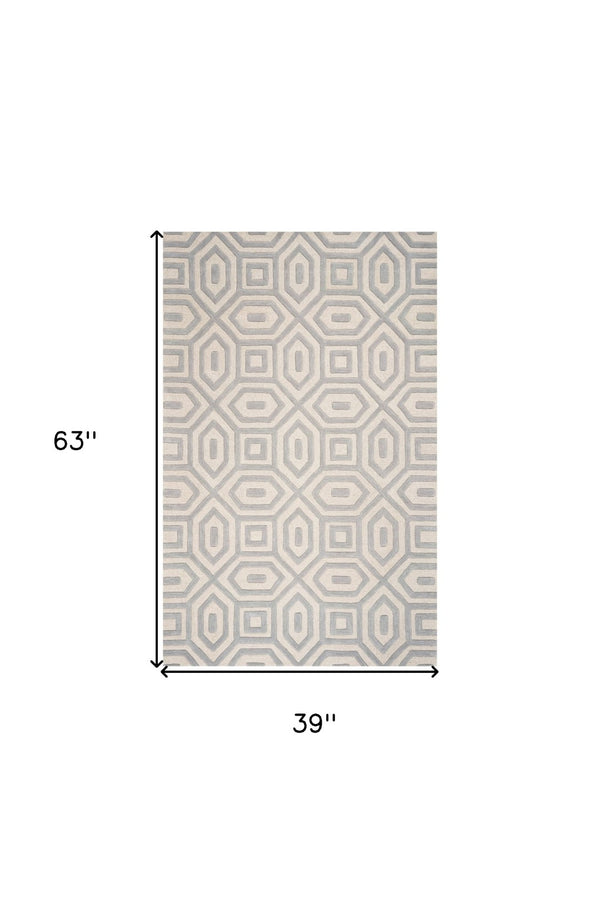 HomeRoots 8' Hand-Tufted Gray Wool Geometric Area Rug for Modern Elegance and Cozy Comfort in Your Home 3' X 5' 352352