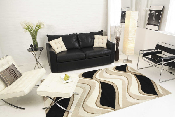 HomeRoots 8' Hand-Tufted Beige and Black Wool Abstract Area Rug - Elevate Your Space with Modern Comfort 3' x 5' 352354