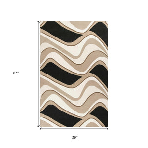 HomeRoots 8' Hand-Tufted Beige and Black Wool Abstract Area Rug - Elevate Your Space with Modern Comfort 3' x 5' 352354