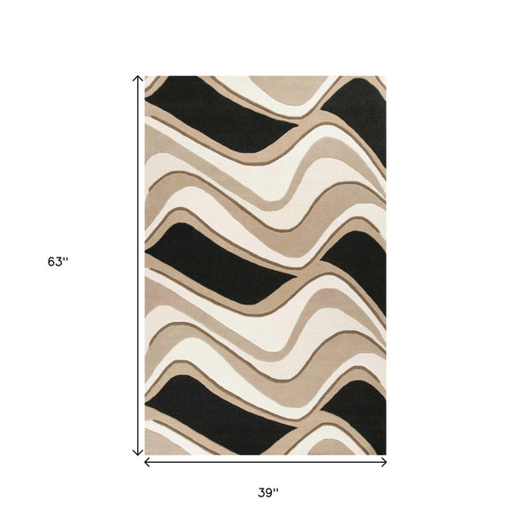 HomeRoots 8' Hand-Tufted Beige and Black Wool Abstract Area Rug - Elevate Your Space with Modern Comfort 3' x 5' 352354