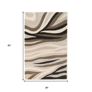 Homeroots 3' X 5' Beige Wool Abstract Hand Tufted Area Rug  Wool 352356