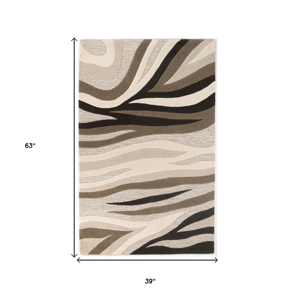 Homeroots 3' X 5' Beige Wool Abstract Hand Tufted Area Rug  Wool 352356